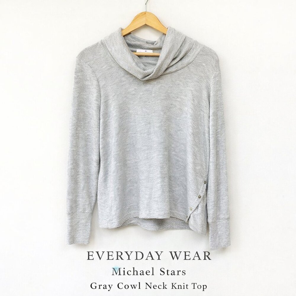 Michael Stars Gray Cowl Neck Button Detail Knit Top SP NWOT